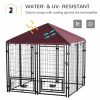 5' x 5' Outdoor Dog Kennel with Rotating Bowl Holders, Walk-in Pet Playpen, Wire Steel with Water and UV-Resistant Canopy, Red