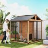 7' x 6' Extra Large Dog House, Wood Outdoor Dog Kennel with Storage Cabinet, Stainless Steel Bowls, Light Yellow
