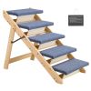 Wood Pet Stairs, 5-Step Dog Stairs for Beds, Sofa & Cars, 150lbs Load Capacity, Floded Flat Design