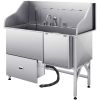 Stainless Steel Dog Washing Station, 61 inch Pet Grooming Tub w/ Ramp, Water Filter Board