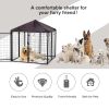 5'x 5' Outdoor Dog Kennel with Roof, Steel Dog Fence with Water-and UV-Resistant Canopy, Jet Black