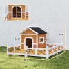 Outdoor Wooden Dog House, Dog Shelter with Large Porch, Weatherproof & Openable Roof, Elevated Base, Removable Floor
