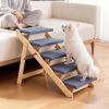 Wood Pet Stairs, 5-Step Dog Stairs for Beds, Sofa & Cars, 150lbs Load Capacity, Floded Flat Design