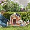 Outdoor Wooden Dog House, Dog Shelter with Large Porch, Weatherproof & Openable Roof, Elevated Base, Removable Floor